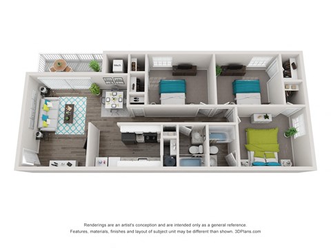 Floor plan for 3 beds, 2 baths, 1133 sqft